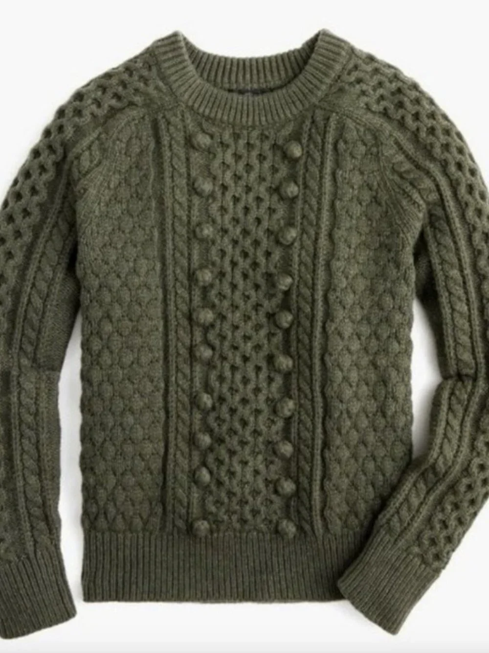 Women's J. Crew Popcorn Cable Knit Green Crew Neck Sweater, size: XS